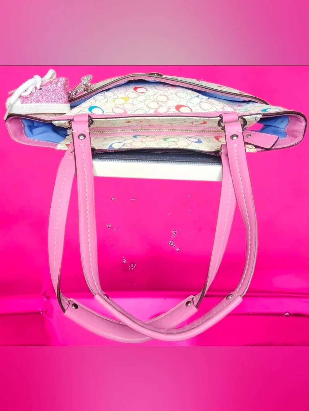 Vintage Y2K Coach Heritage Chelsea Pink Trim Multicolor Signature Tote F16874